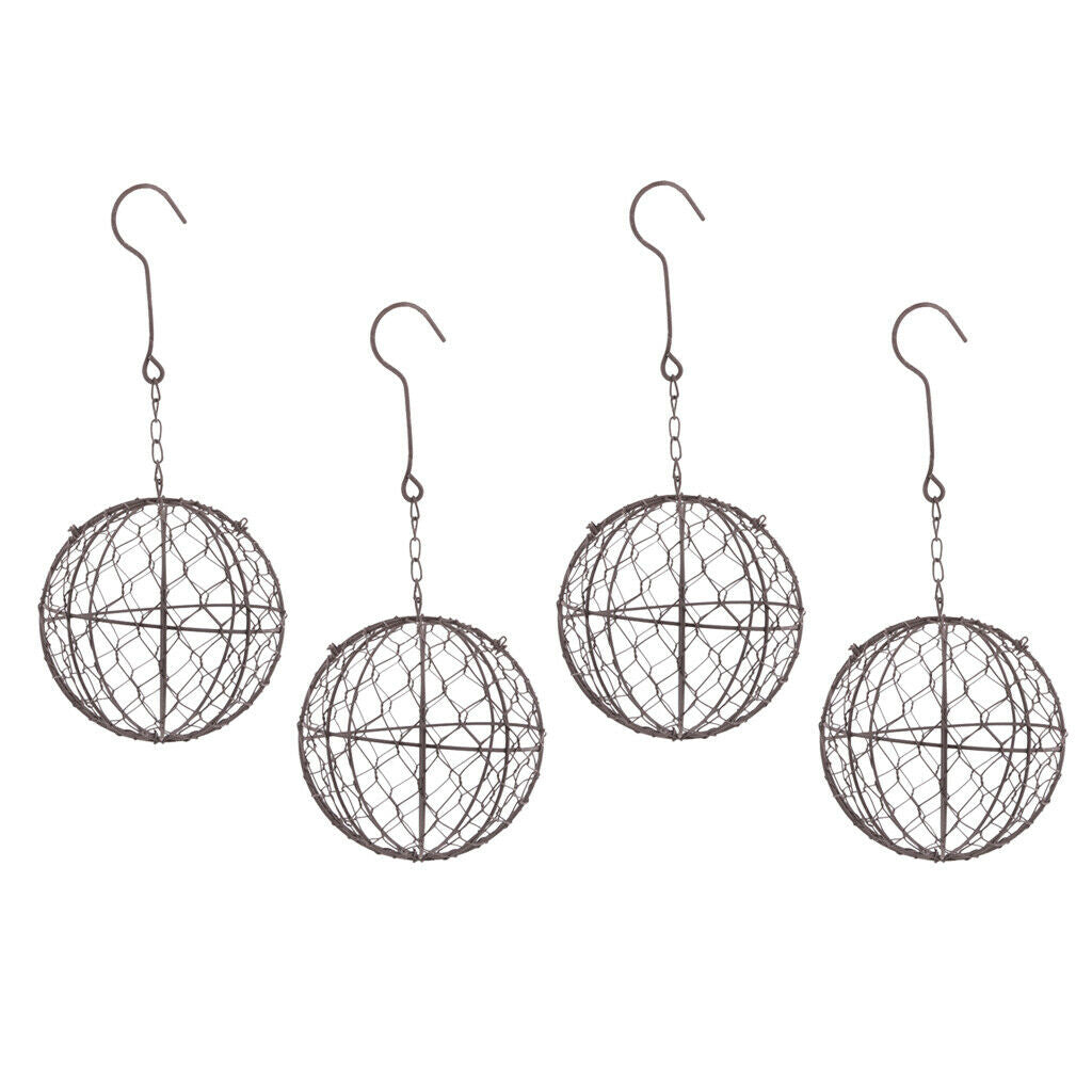 4Pcs Retro Iron Ball Shape Succulent Pot Metal Hanging Planter Plant Holders