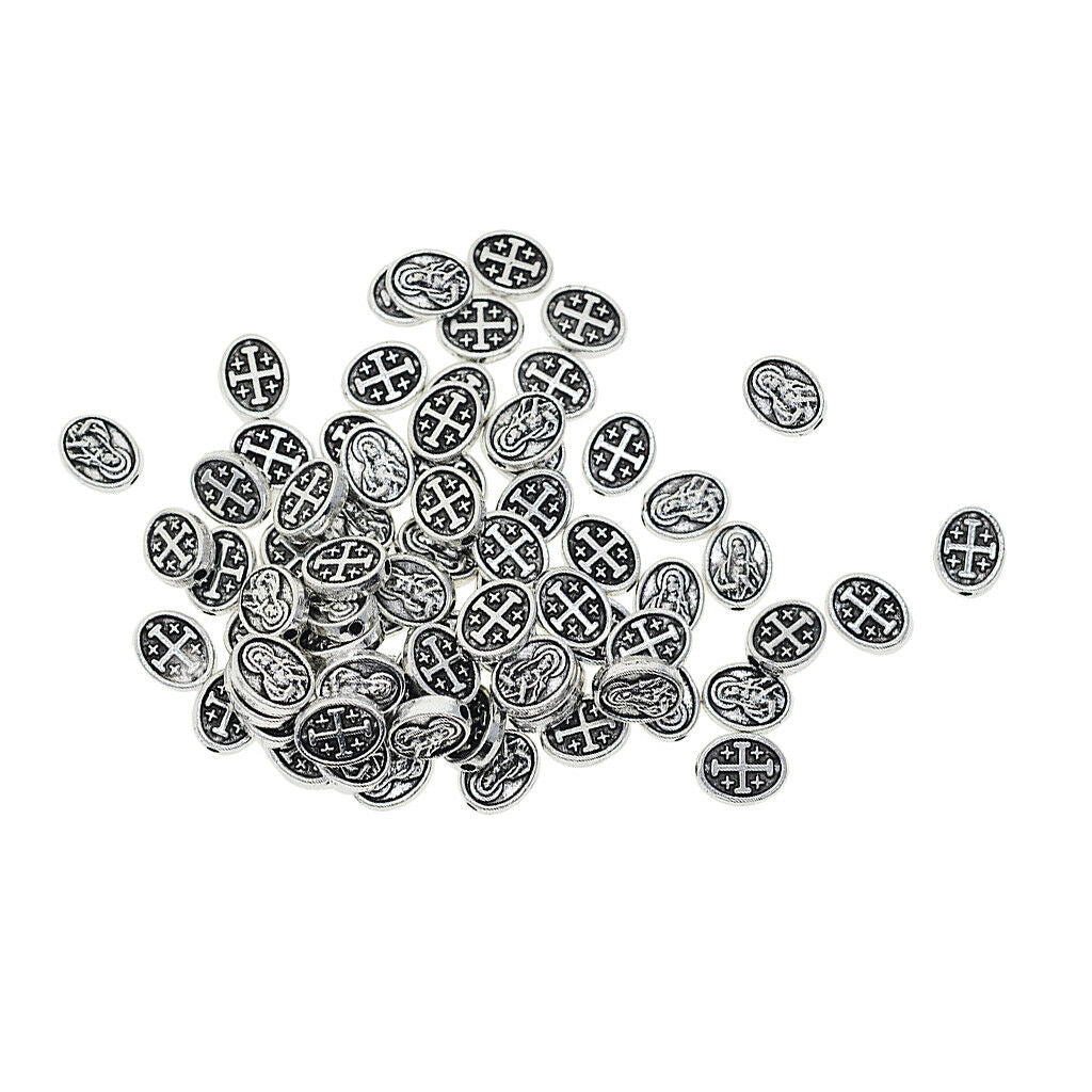 50pcs Alloy Mary Cross Oval Spacer Beads Jewelry Making Charms Findings