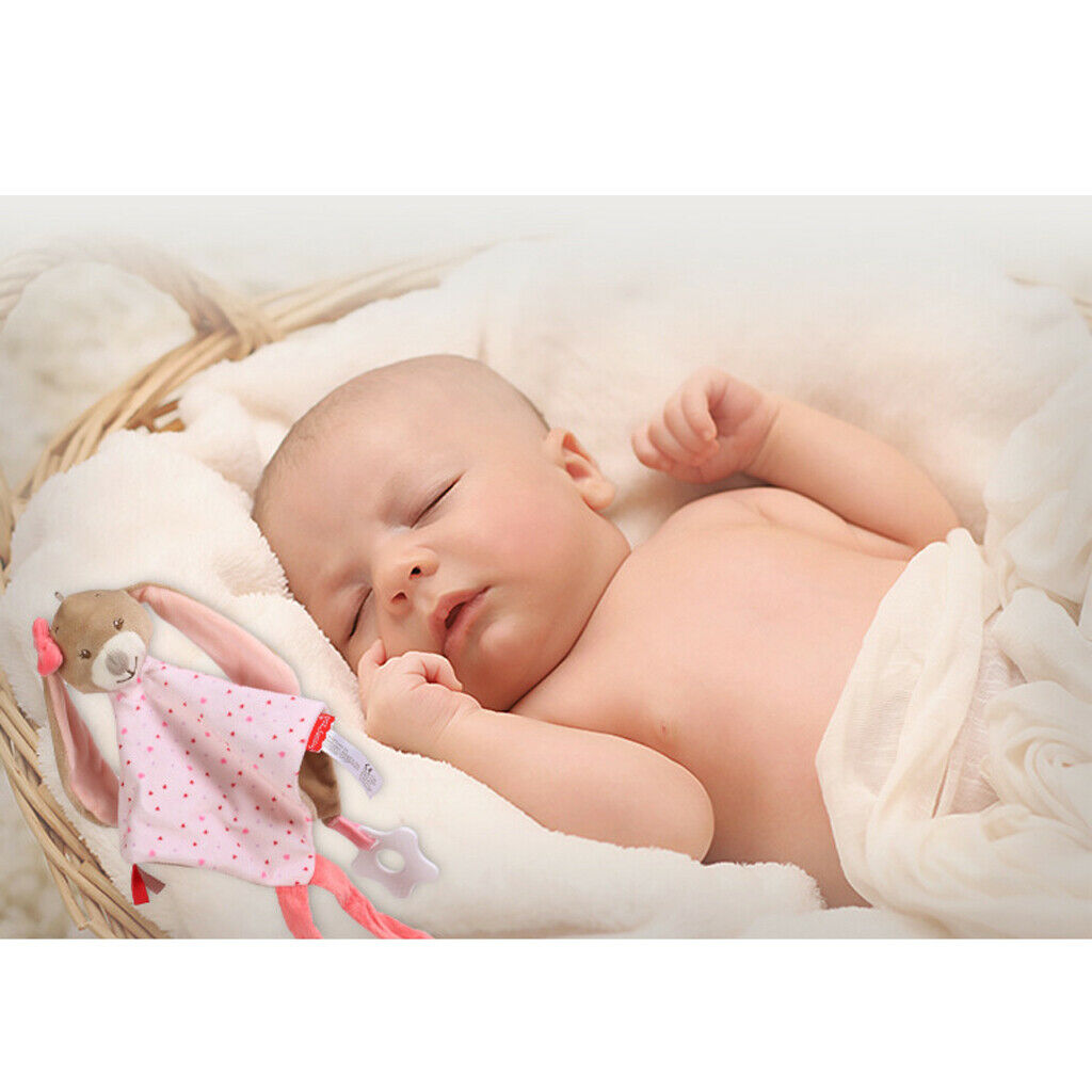 Plush Blanket Teething Security Tag Baby Safety Blanket Pink Rabbit