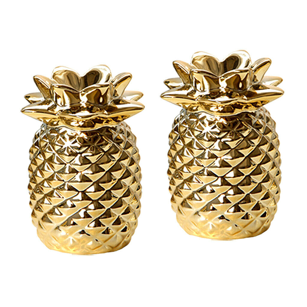 Set of 2, Golden Pineapple Shape Statue Desktop Display Bedroom Home Decor