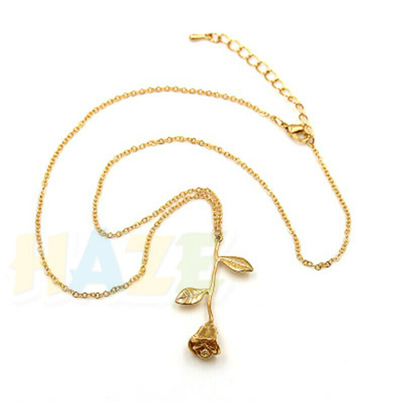 1pc Creative Fashion Rose Flower Necklace Golden Chain Girls Gift New