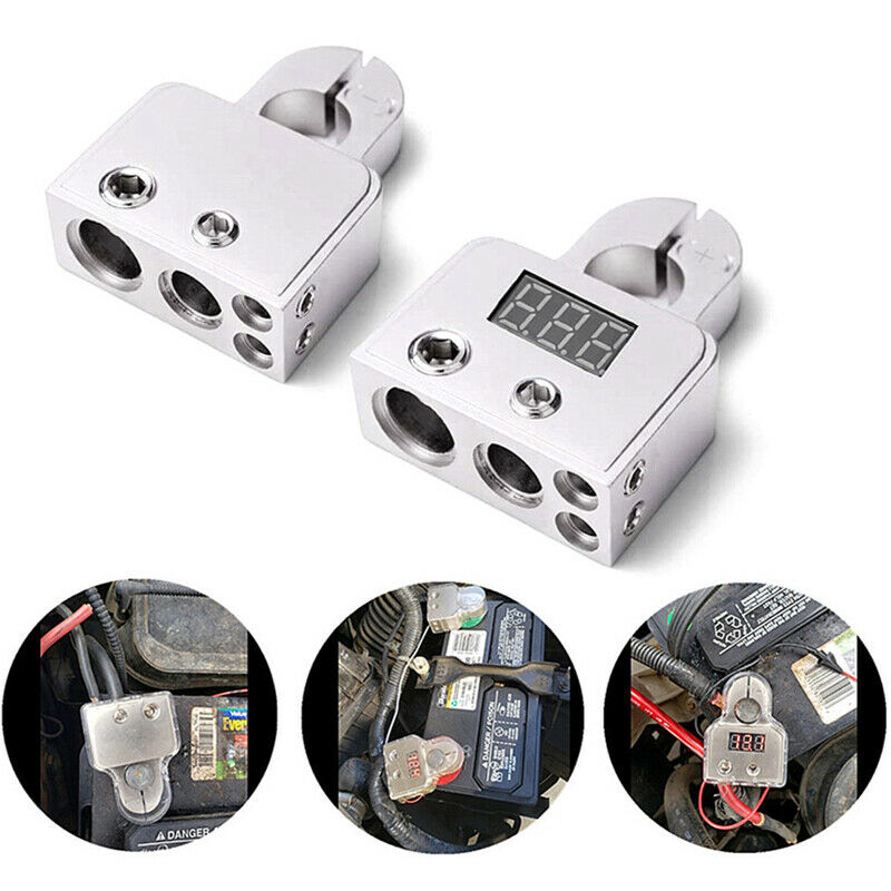 2x Digital Voltmeter Car Battery Terminal Connectors +- 0/4/8 AWG Power Post Kit