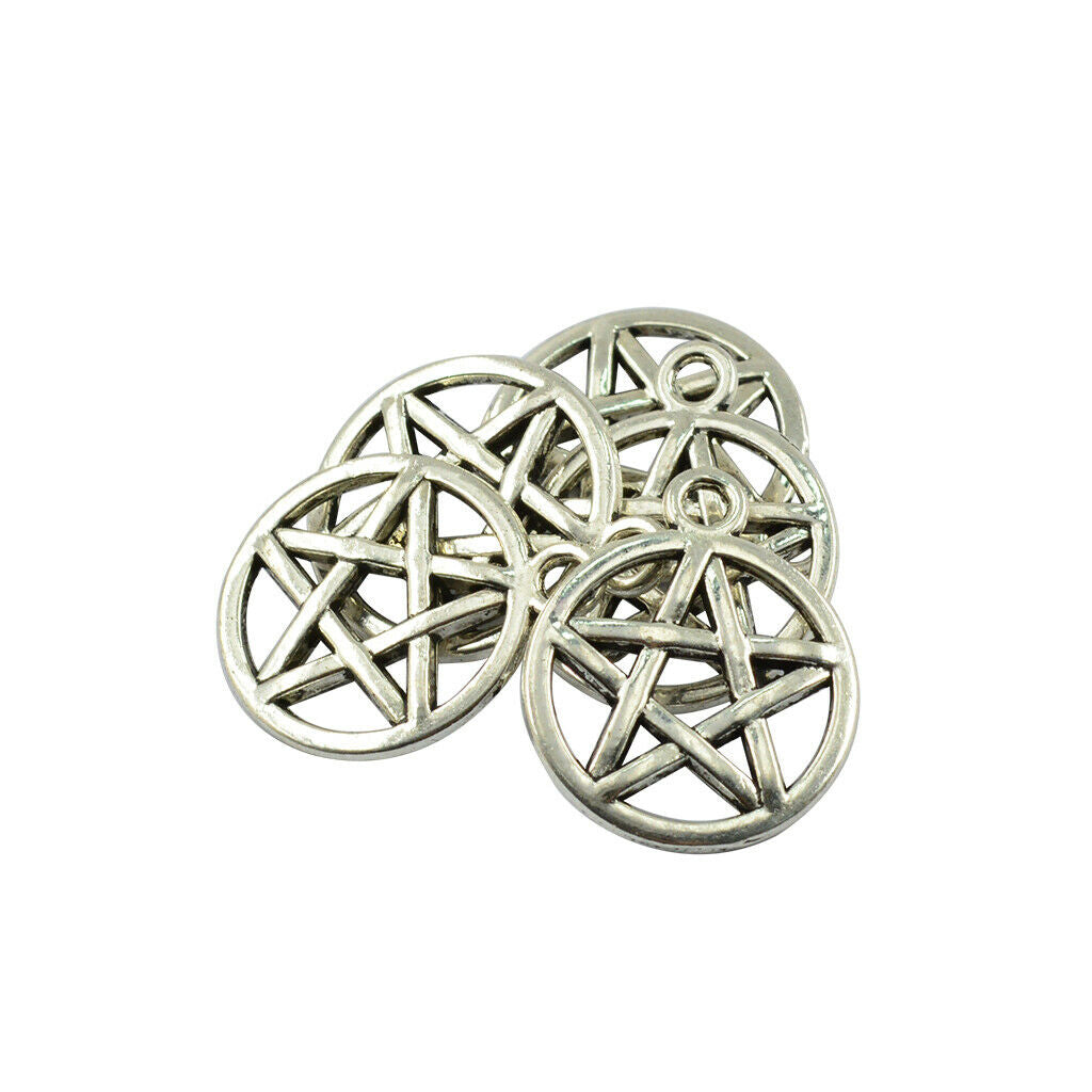50x Round Star Pentacle Pendant Charms Alloy Necklace Pendant Base DIY Crafts
