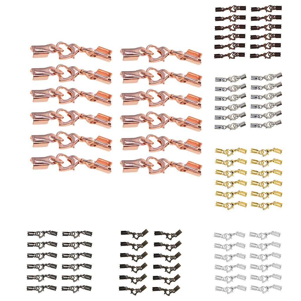 12 Sets Lobster Clasps Fold Over Crimp End Caps Bracelet Connector Jet Black