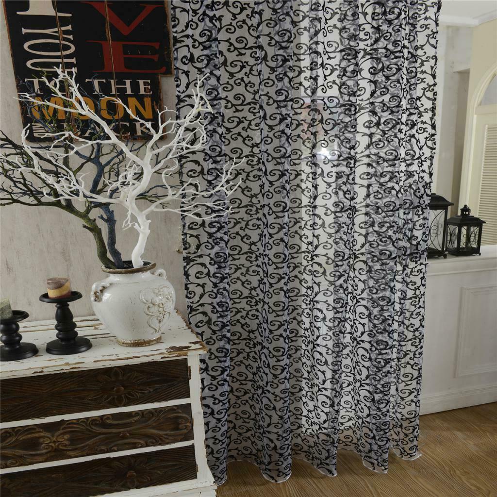 Window Sheer Drape Valance Gauze Curtain Door Curtains Voile 200x250cm Black