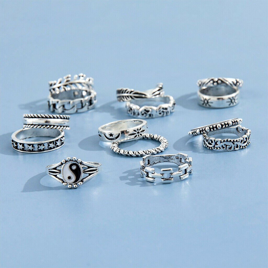 14x Bohemian Retro Punk Rings for Men Women Girls Gothic Rings Fashion