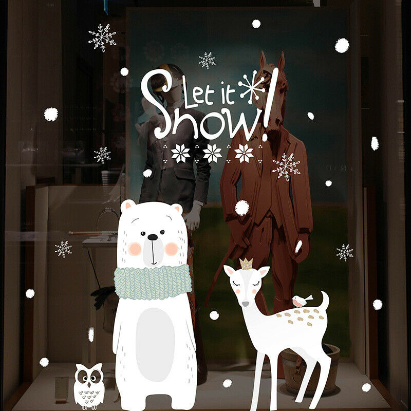 Large Christmas Bear Elk Wall Stickers Window Glass Stickers Art Des JD