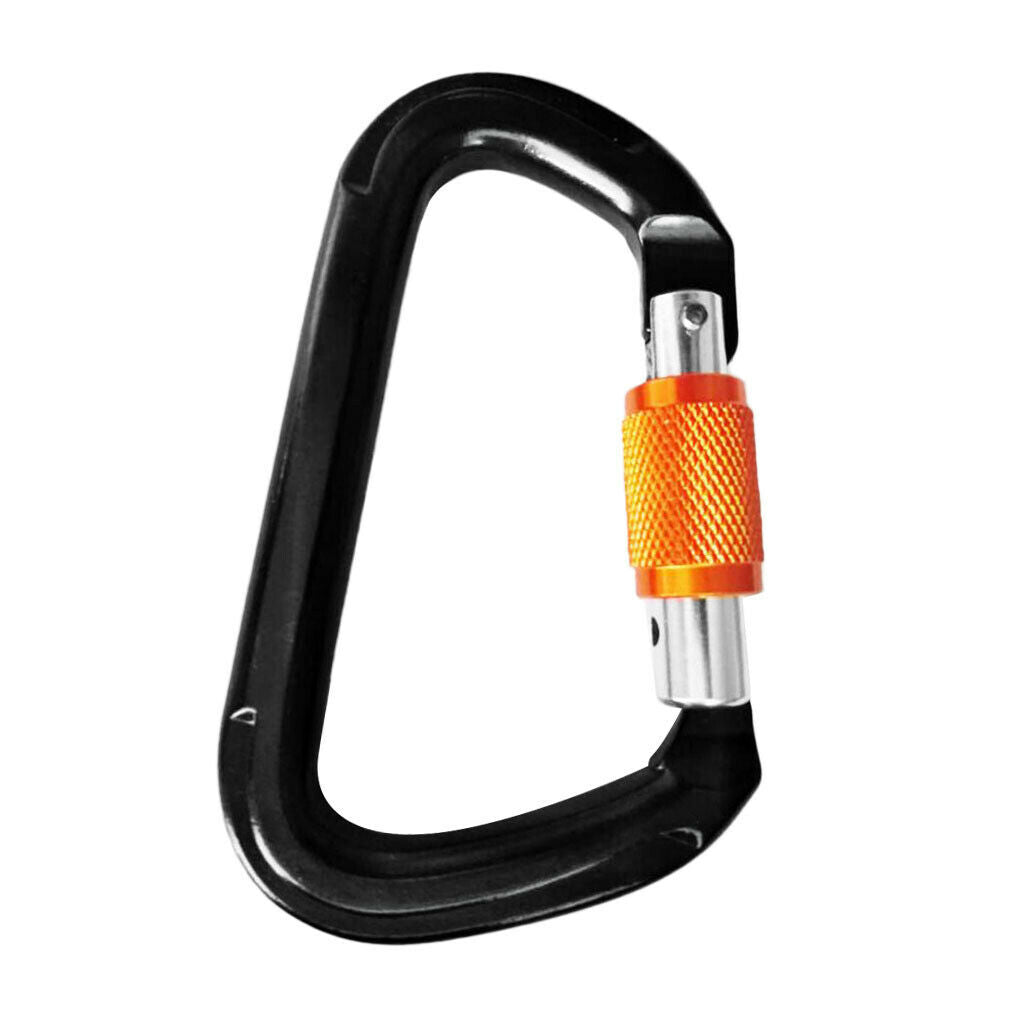 28KN Durable Aluminum Rock Climbing Rappelling Screw Lock Carabiner Black