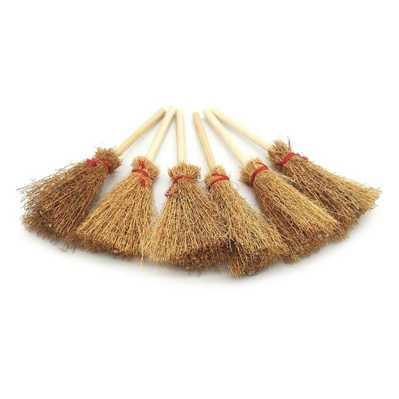 12pcs Mini Broom Red Rope Straw Brooms Hanging Decorations for Halloween Party