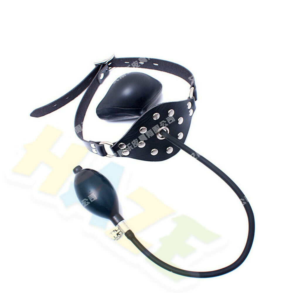 Bondage Inflatable Leather Ball Mouth Gag Choker Harness Ball Dribble Gag Slave