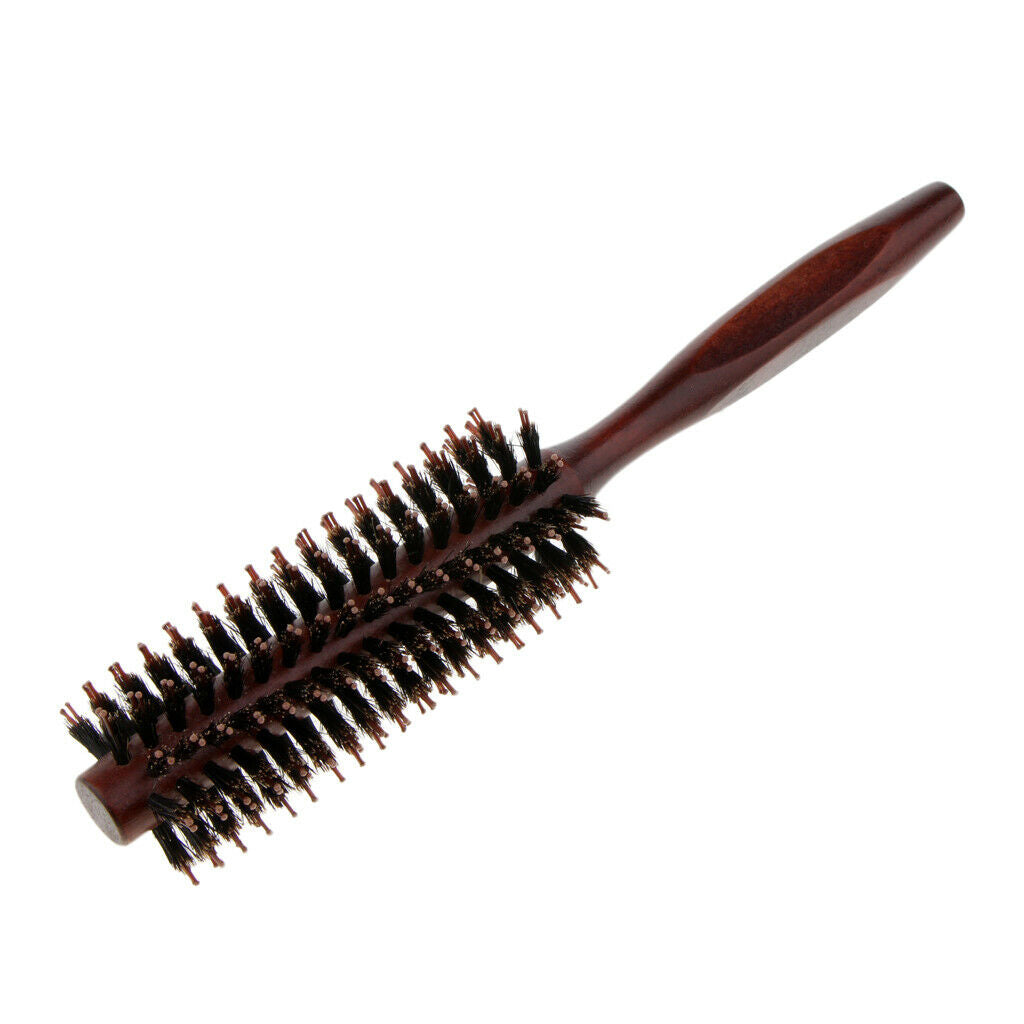 Wood Handle Round Comb Natural Bristle Hairdressing Hairbrush Twill Teeth