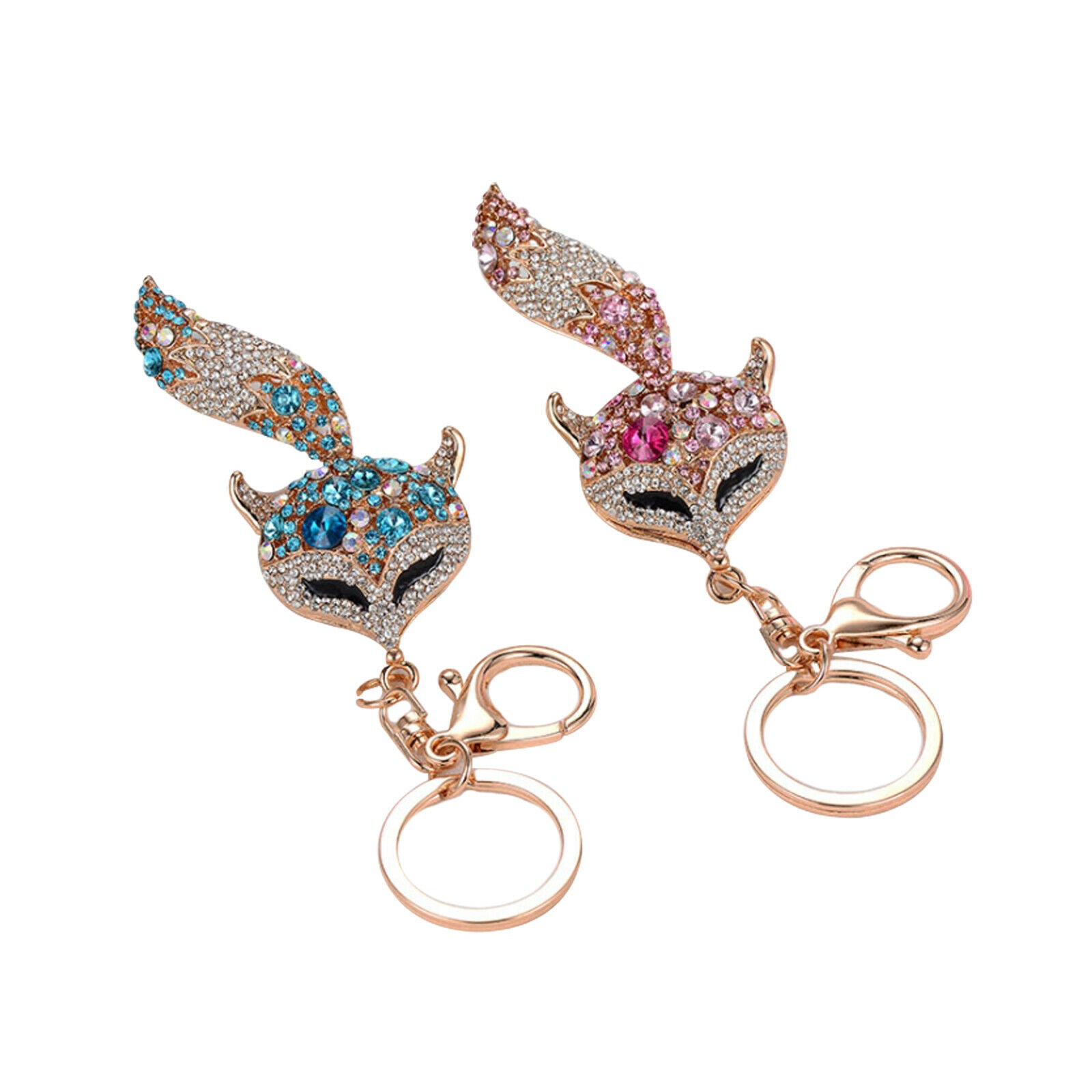 2pcs Fox Keychain Bag Handbag Tail Tag Key Ring Rhinestone Bag Hanging Pendant