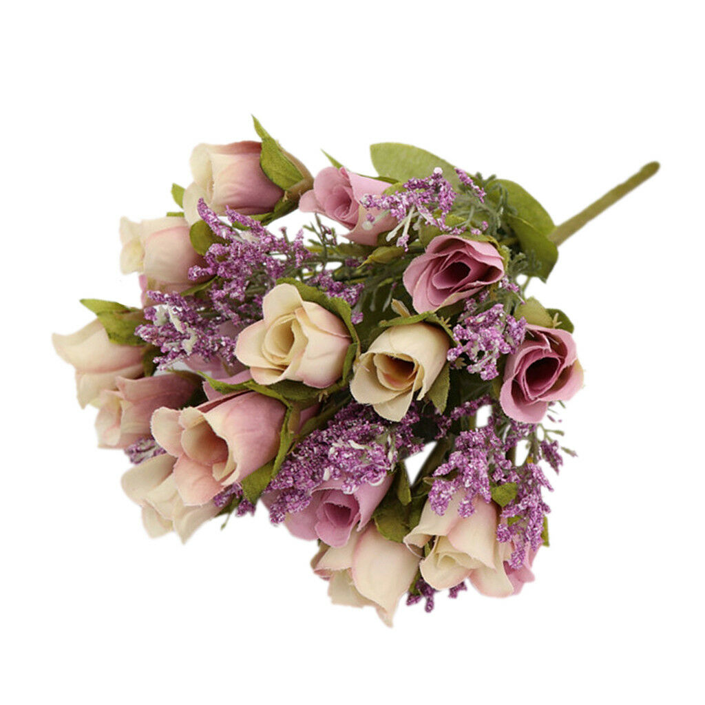 20 Heads Roses Artificial Flower Bunch Bouquet Home Wedding Decor Purple