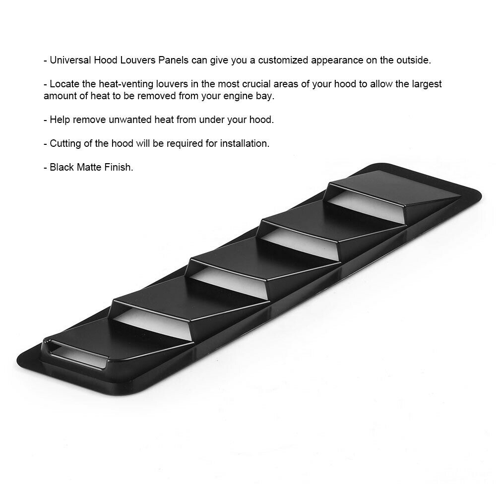 2pcs Fits 17x5 Inch Universal Hood Vent Louver Air Cooling Panel Trim Set Black