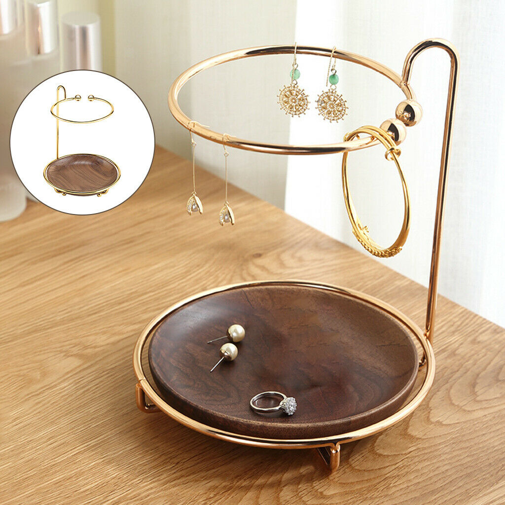 Cosmetic Jewelry Display Rack with Wooden Tray for Rings Bracelet Watches