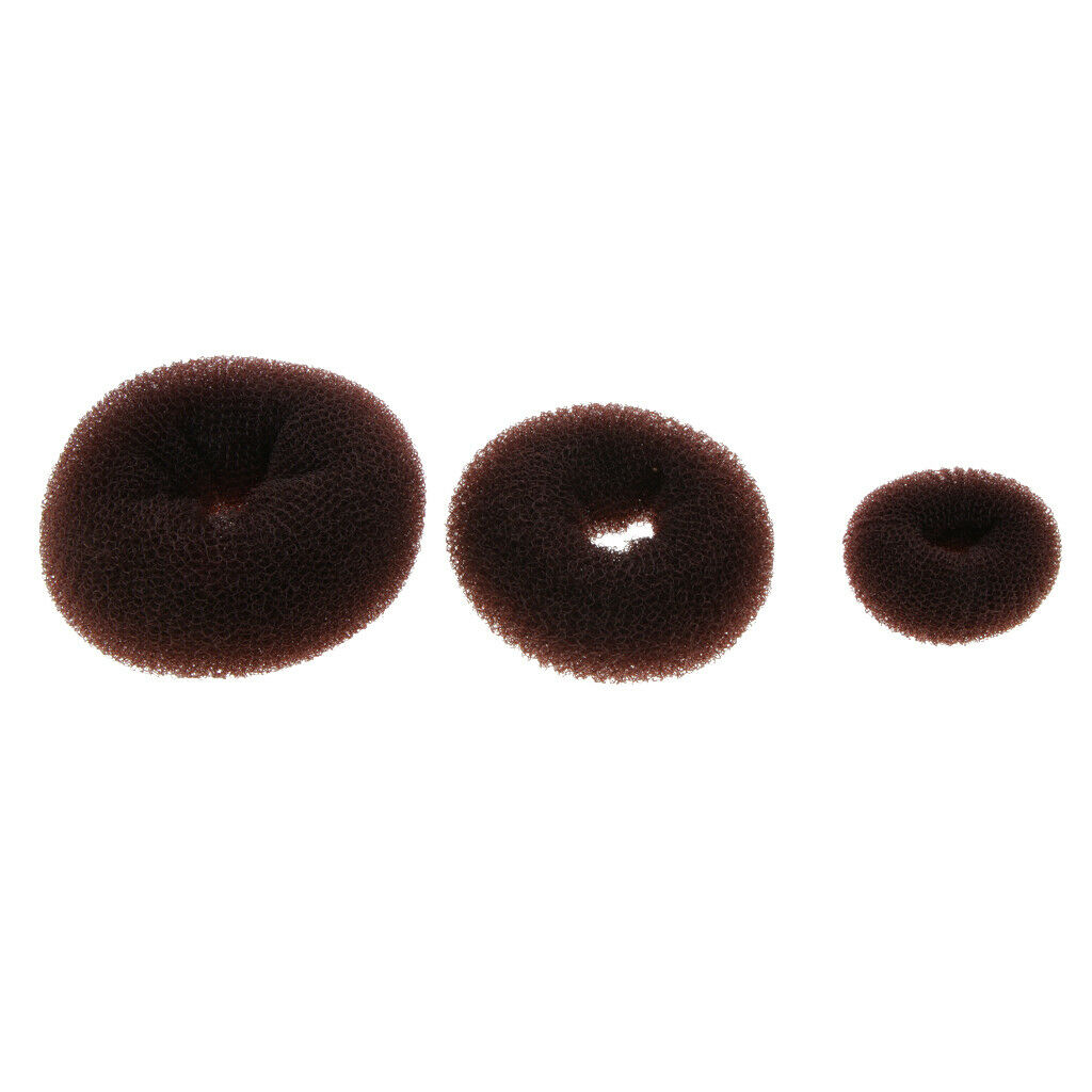 3x Women Girls Nylon Topknot Maker Ring Donut Shape Hair Band Styler