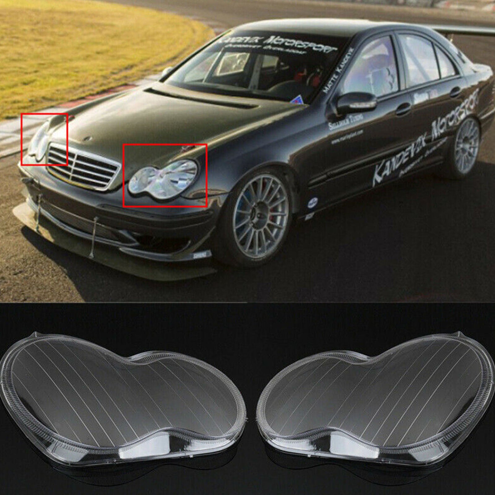 Pair Headlight Headlamp Clear Lens Cover fit For Mercedes Benz 2001-07 W203