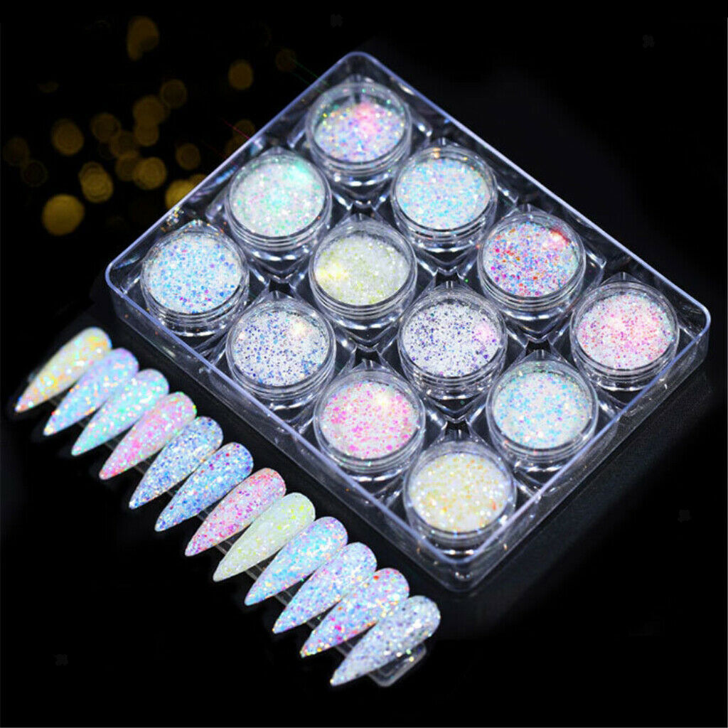 12 Mixed Colors Holographic Glitter Nail Art Sequins Iridescent Flakes