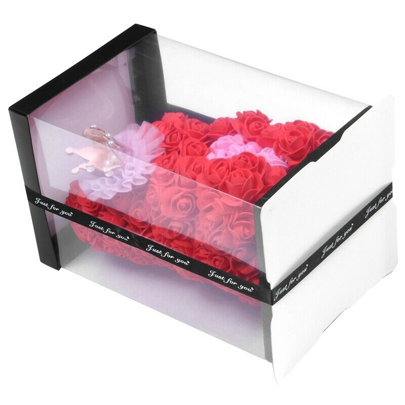 25Cm Teddy Bear With Crown In Gift Box Bear Of Roses Artificial Flower New YeaZ4