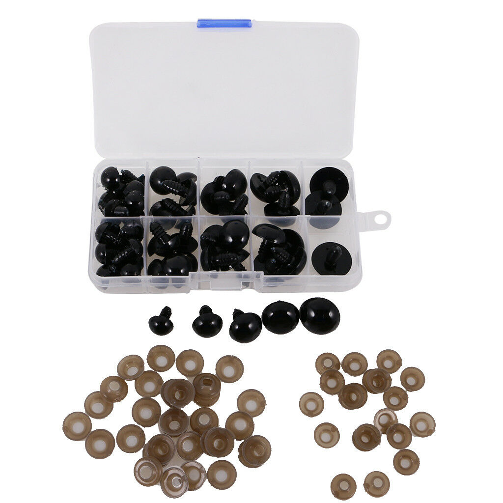 12-20mm Black Safety Eyes For Teddy Bear Animal Puppet DIY Craft 52pcs