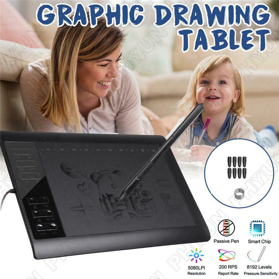 10*6 inch Graphics Tablet 8192 Levels Graphic Drawing Tablet 233 Point w/ Pen