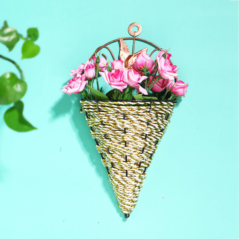 Wall-Mounted Rattan Interior Hanging Basket Planter Plant Pot Flower Holder Pb