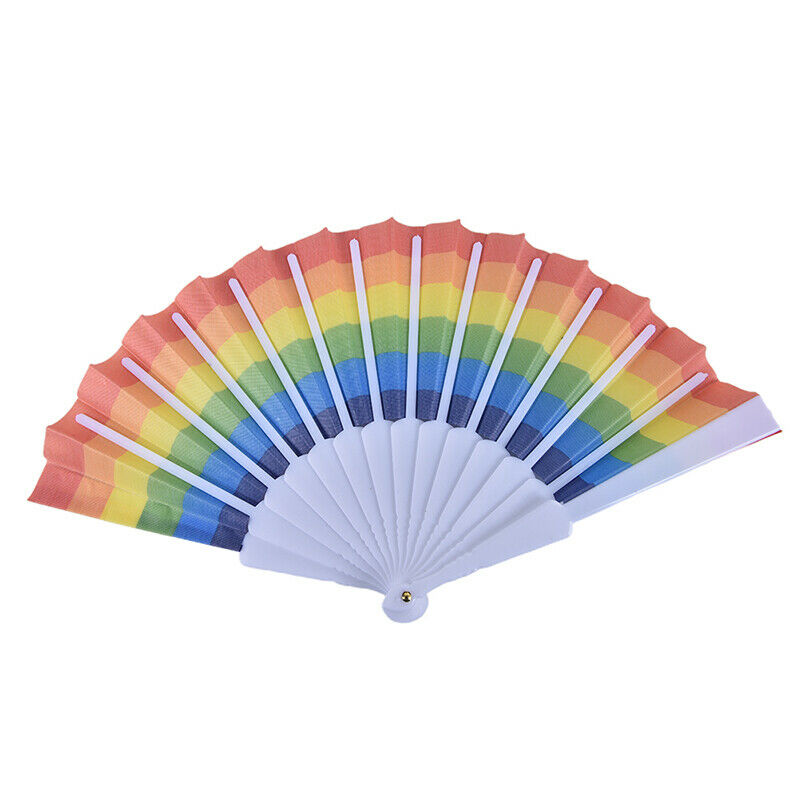 1PCS Rainbow Fan Hand Held Folding Fan Dance For Decoration Fan Art Craft.l8