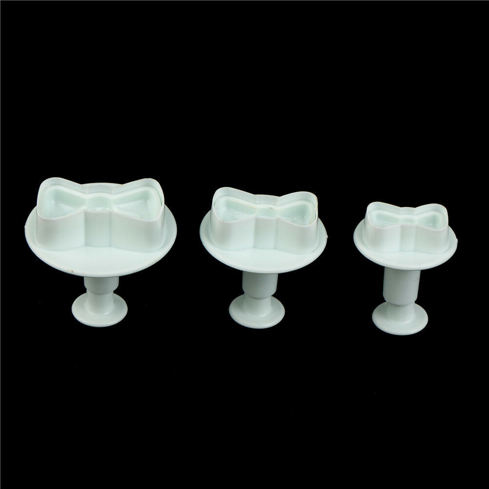 3Pcs Bowknot Plastic cookie/biscuit cutter plunger fondant mold cake deco.l8