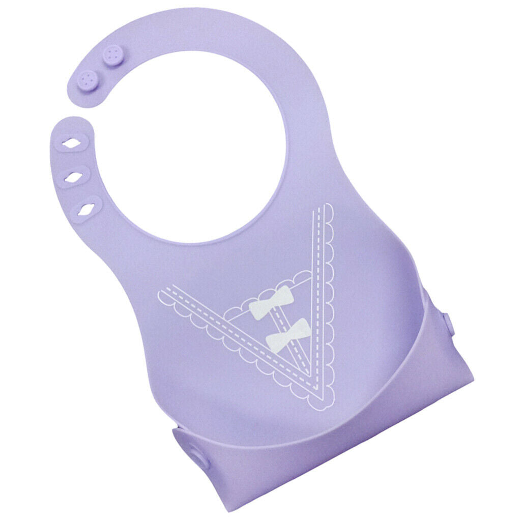 Cute Baby Silicone Bib Waterproof Easy Clean Up Crumb Catcher Purple with