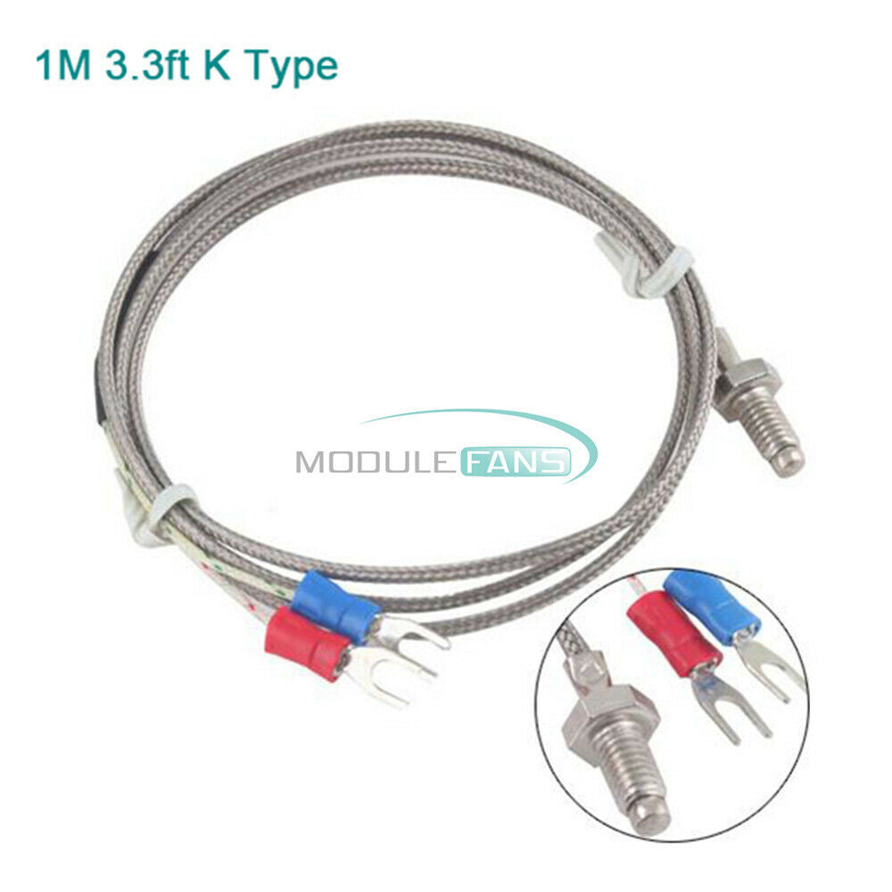5PCS 3.3ft 1M K Type Thermocouple Temperature Controller 0-800C Probe Sensor