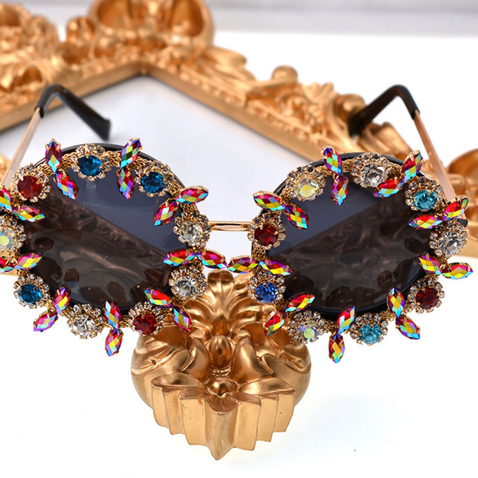 Luxury Round Oversized Rhinestone Sunglasses Handmade Women Fashion Shades