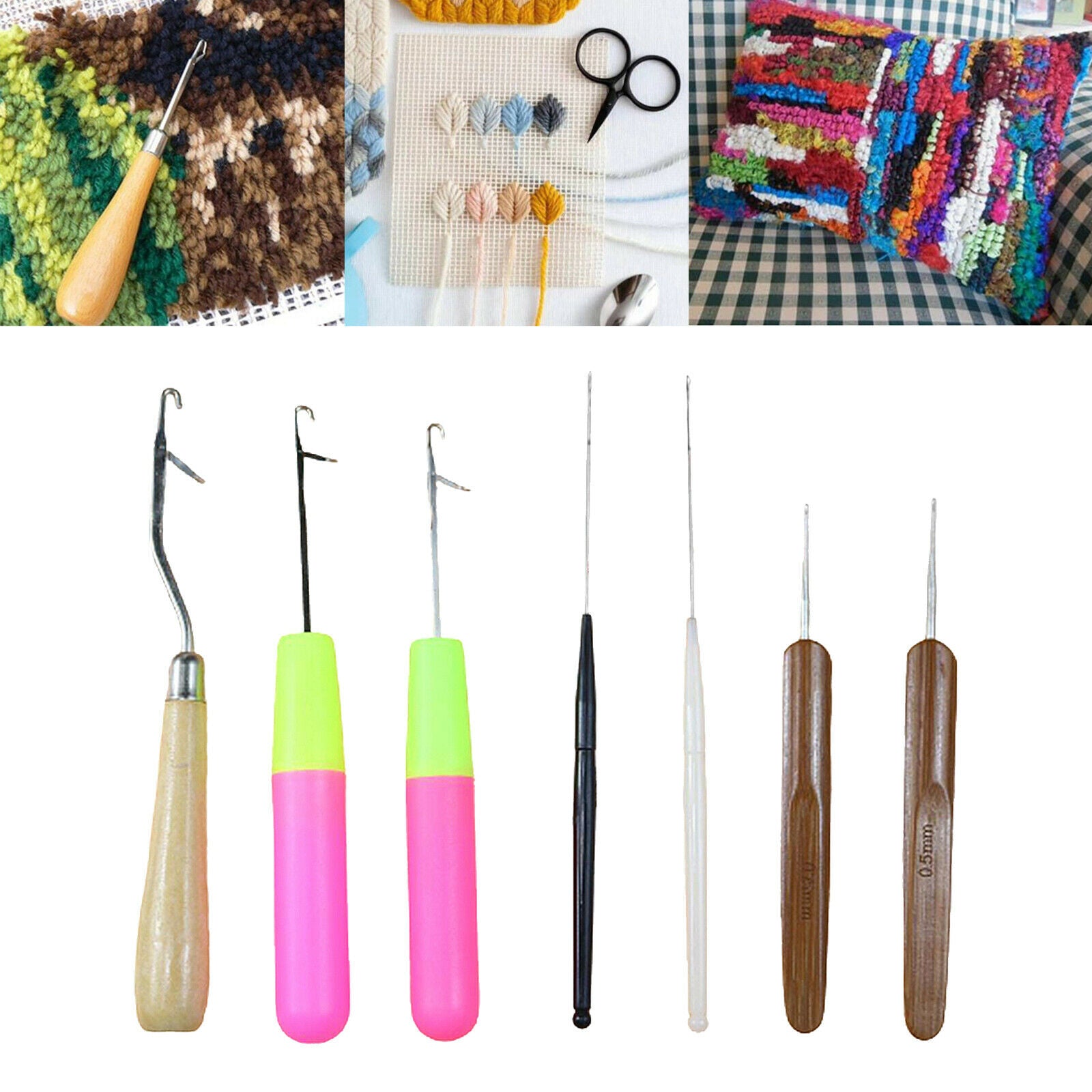 7Pcs Latch Hook Crochet Needle Quality Wooden Handled Latch Hook Dreadlocks Tool