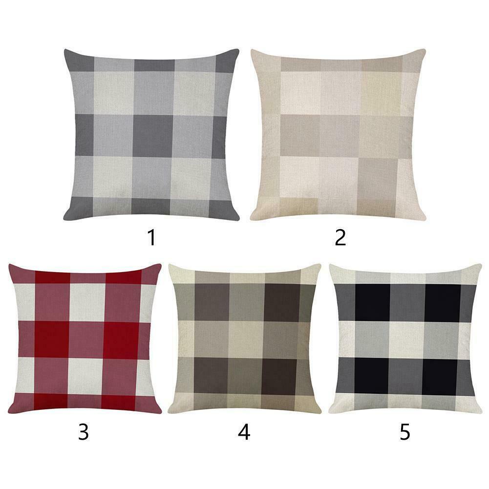 Linen Lattice Double Sided Print Pillowcase Soft Sofa Throw Pillow Case (5) @
