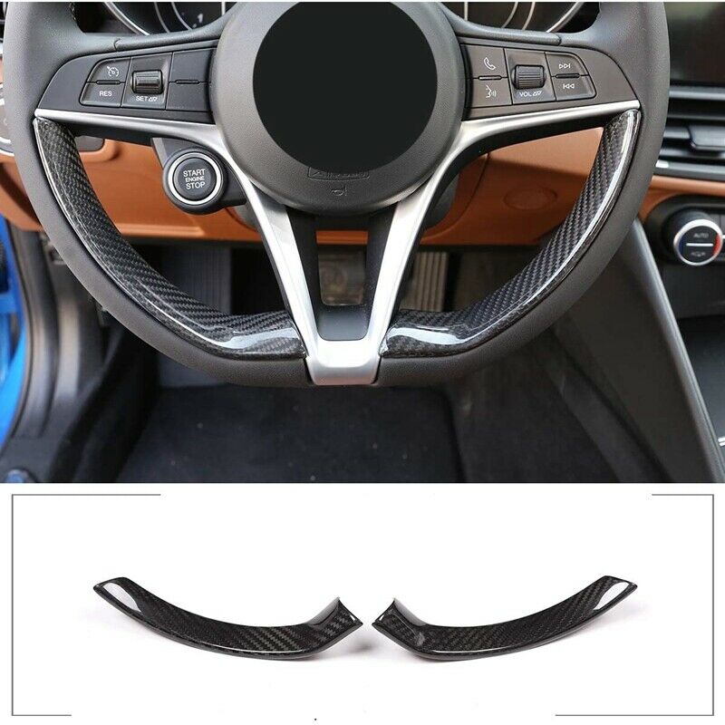2*Carbon Fiber Steering Wheel Decoration For Alfa Romeo Giulia Stelvio 2017-2020