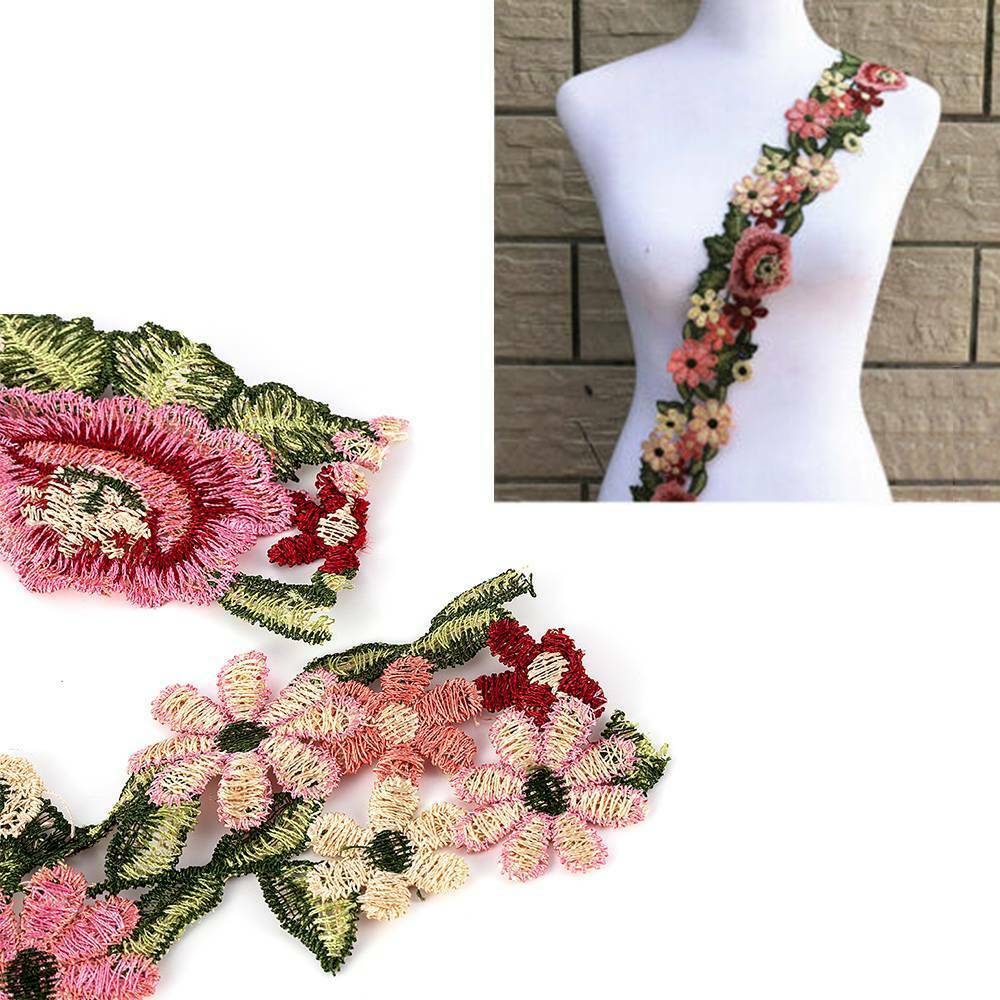 1Yard Flower Leaves Lace Trim Ribbon Wedding Applique Embroidered Sewing Craft