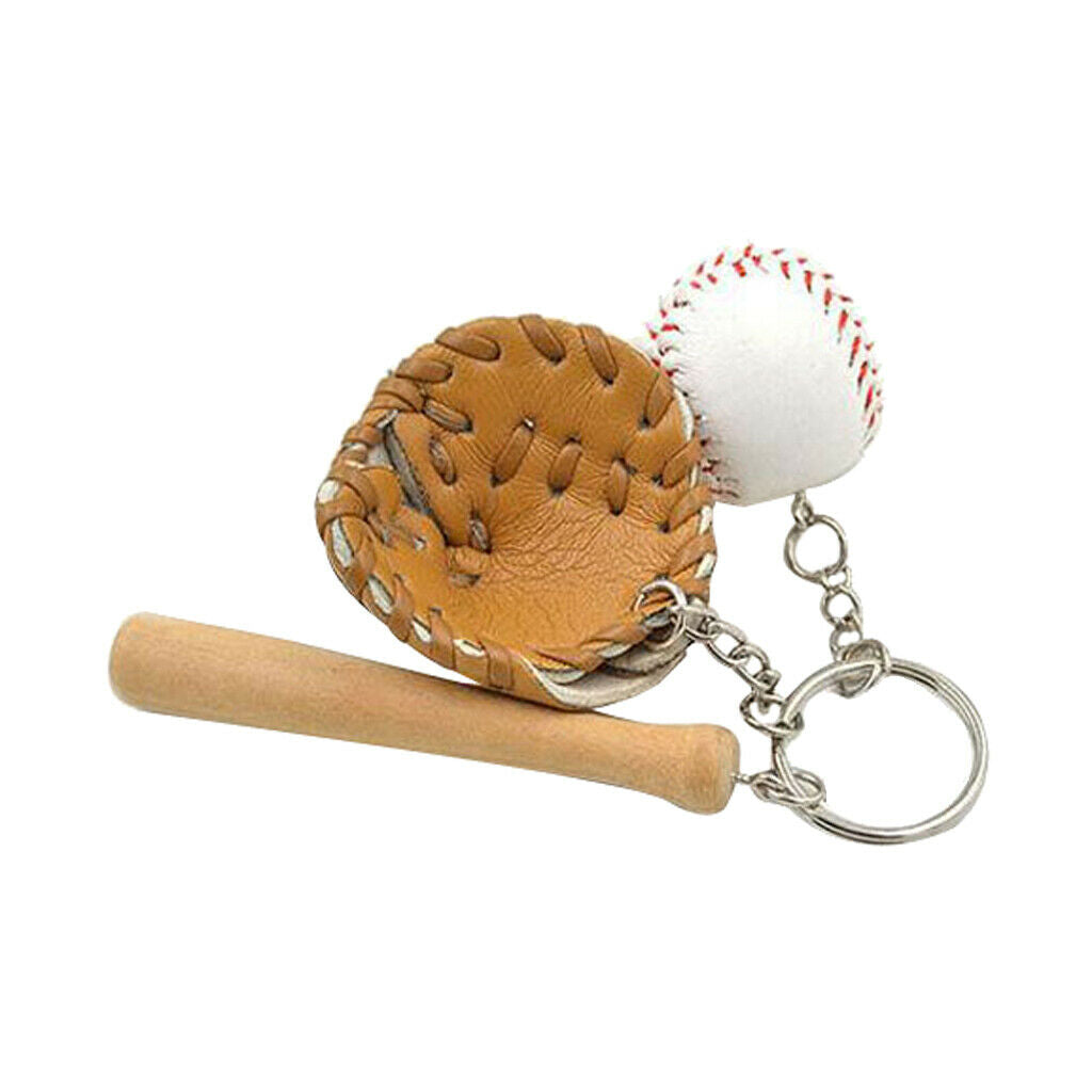 Mini Baseball Ball+Bat+Glove Set Pendant Keyring Key Chain Gift - Brown