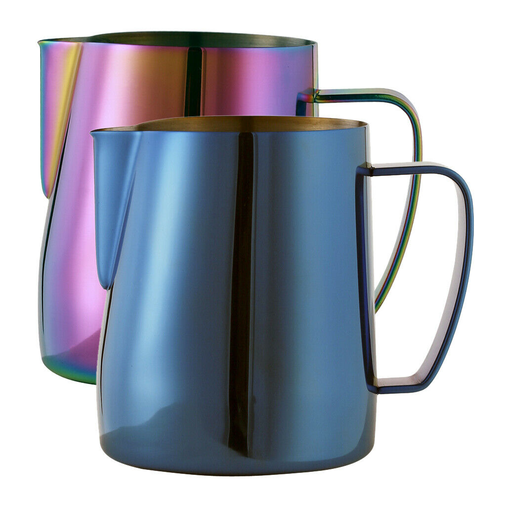 2Pcs 350ml Frothing Pitcher Stainless Steel Milk Steaming Coffee Creamer Pitcher