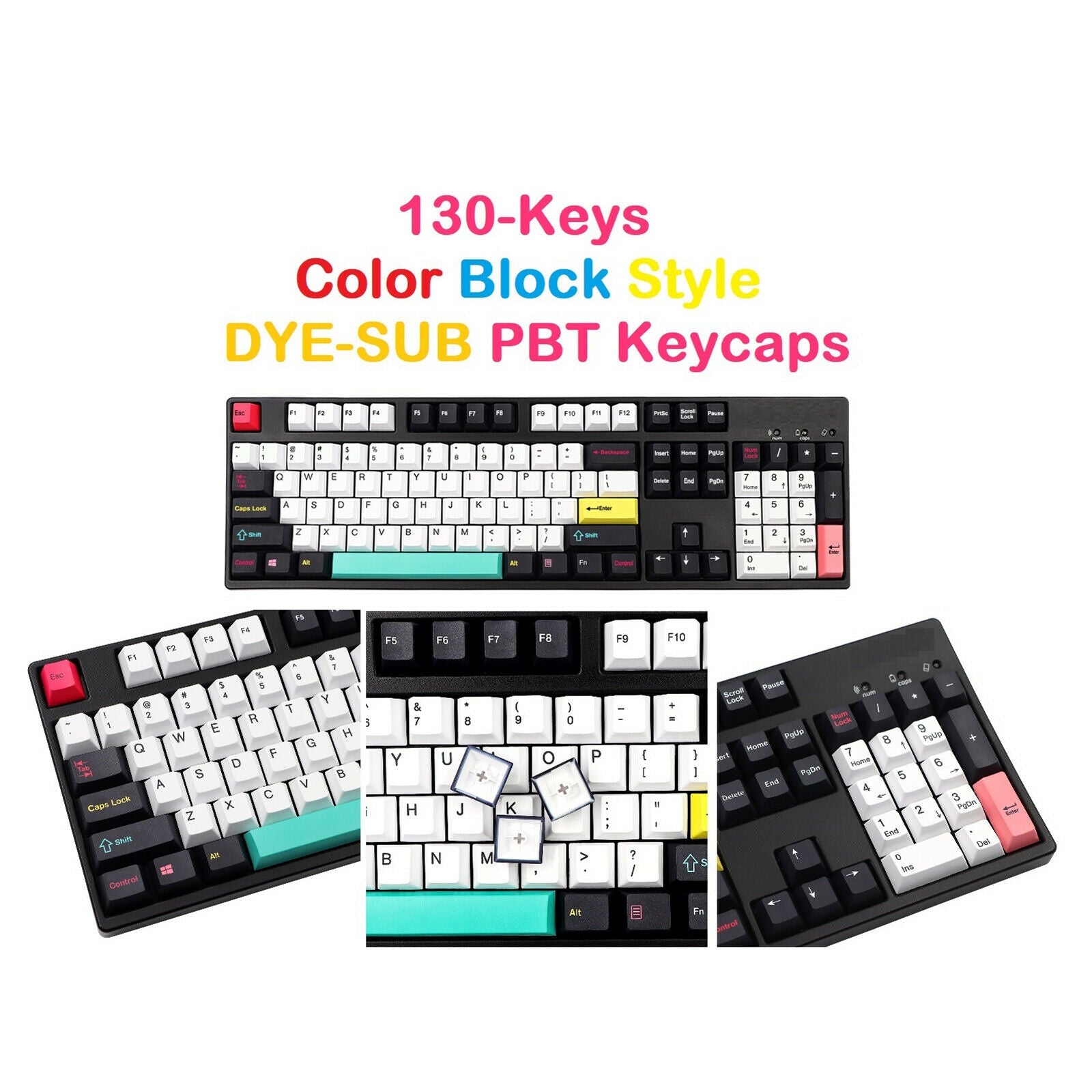 130Key PBT Keycap Set Simple Color Block Style for Mechanical Keyboard