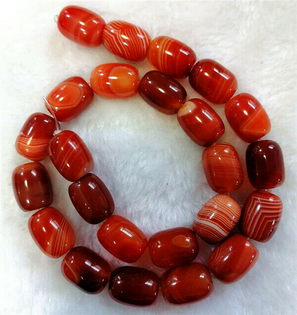 1 Strand 16x12mm Brown Red Stripes Onyx Agate Barrel Loose Beads 15.5inch HH753