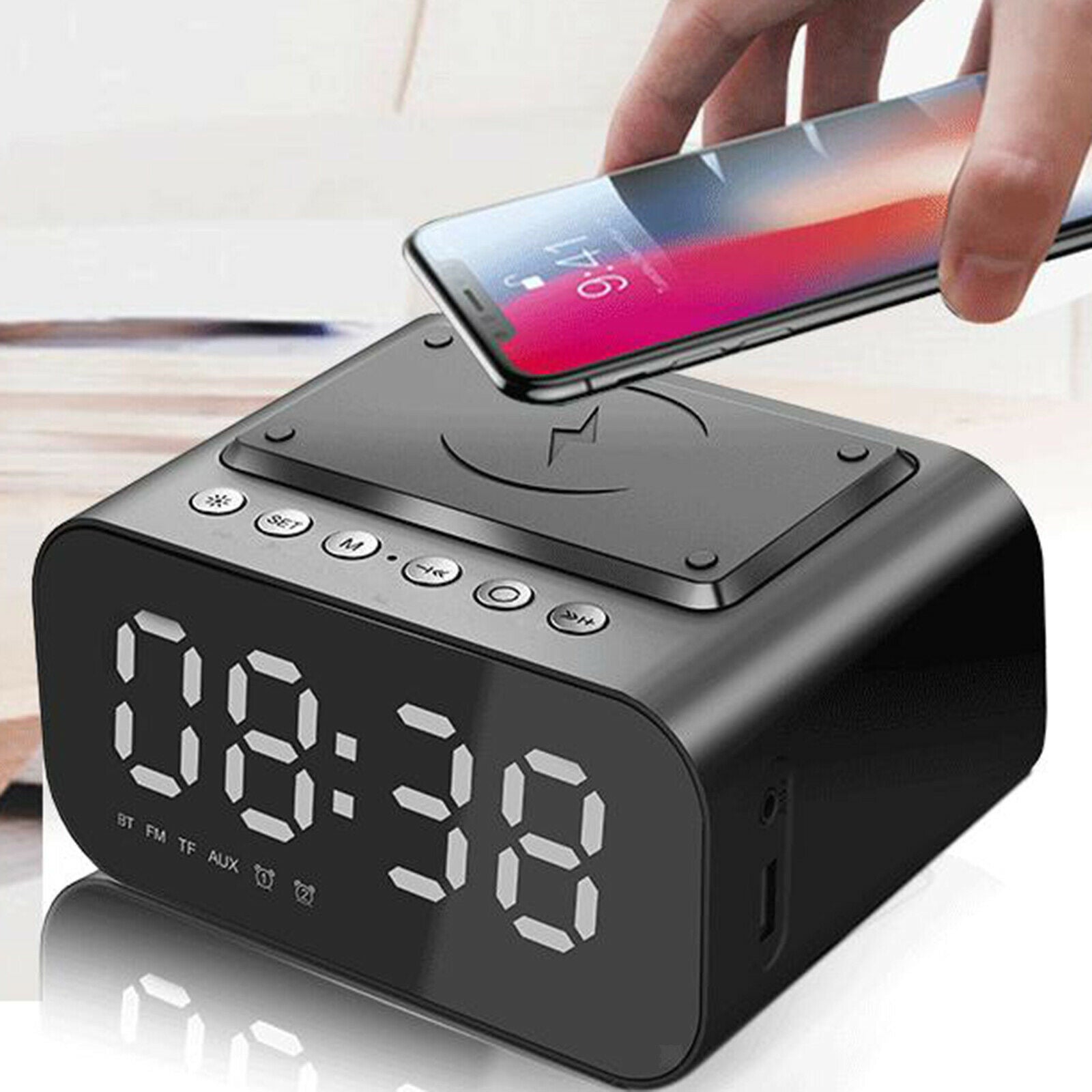Wireless Charger Bluetooth Speaker ABS Shell HD Mirror for Home Bedside