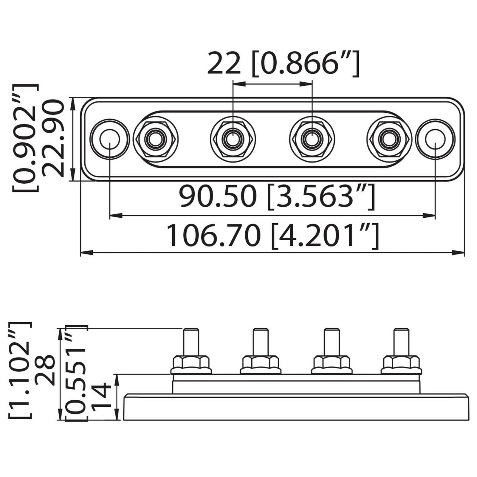 4 Way Bus Bar Terminal Power and Ground Junction Distribution Block & Cover