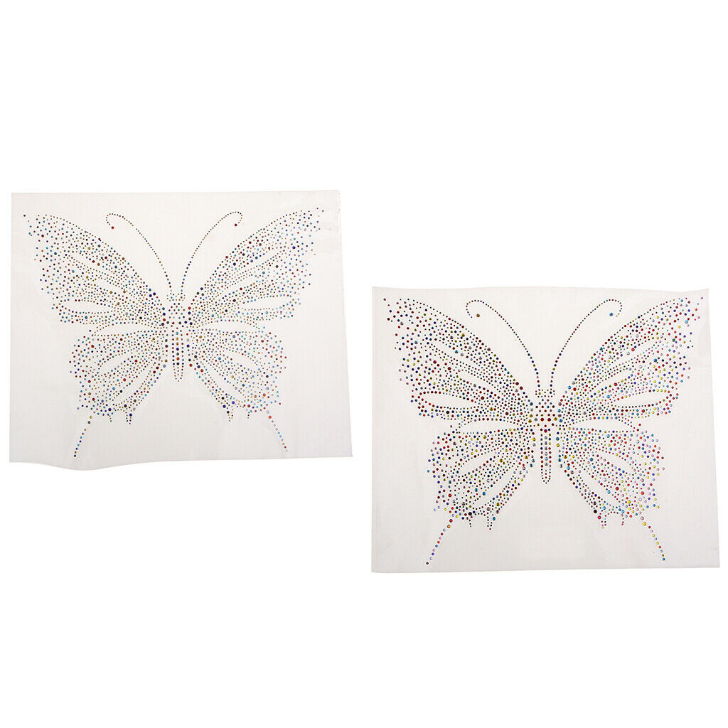 Sparkling 2pcs Rhinestone Diamante Transfer Iron on Motif Applique Patch DIY