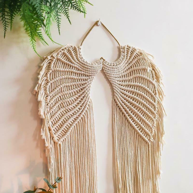 Angels Wing Macrame Tapestry with Long Tassel Handmade Woven Bohemian Wall Decor