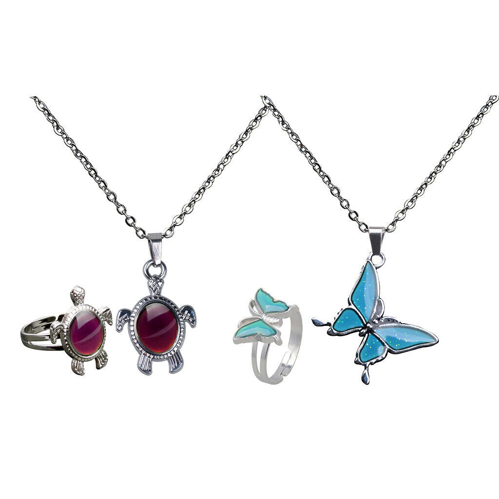 2 Sets Color Change Mood Emotion Necklace Ring Jewelry Set Necklace Chain