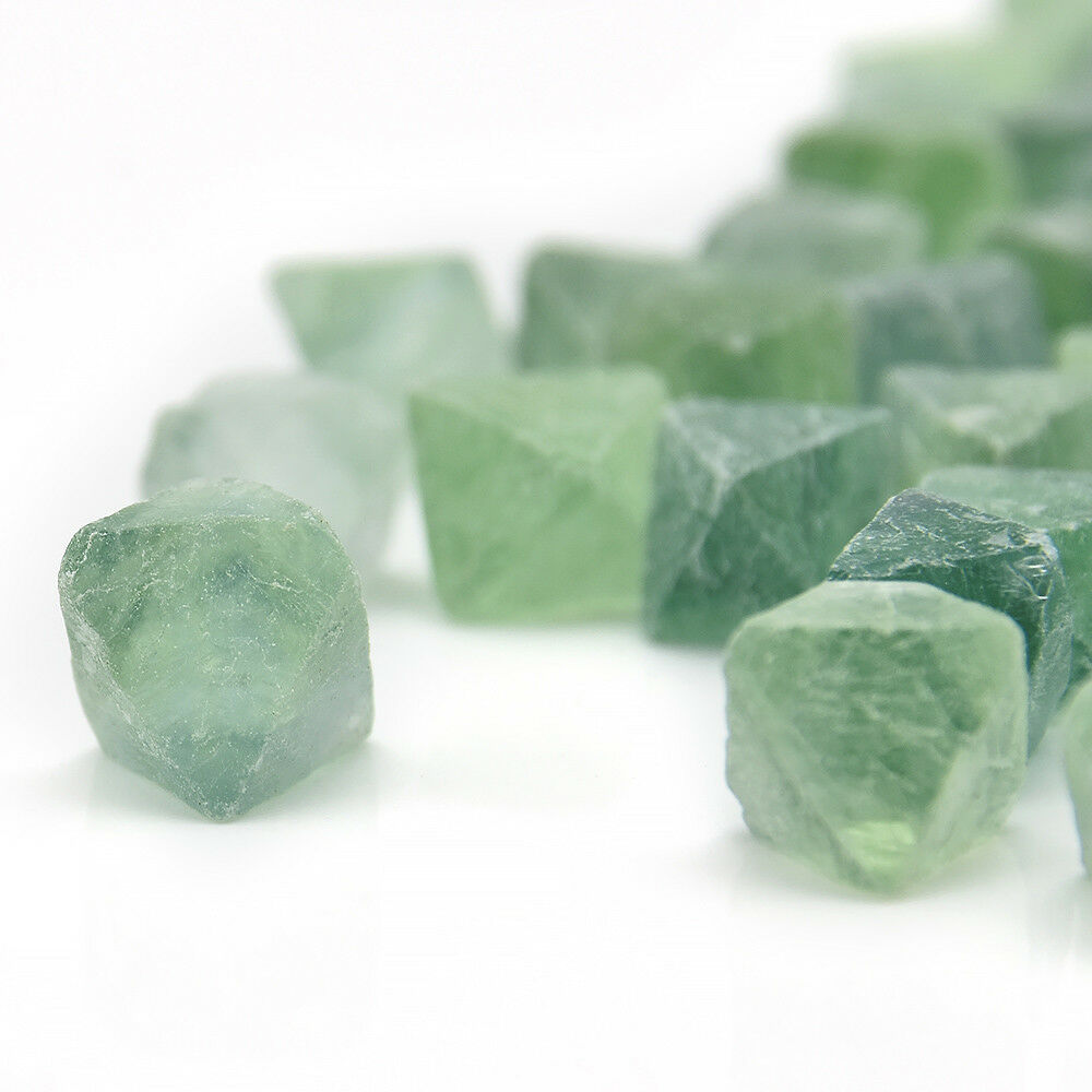 Natural Clear Blue Green Fluorite Single Crystal Octahedron Rough Specimens Lot
