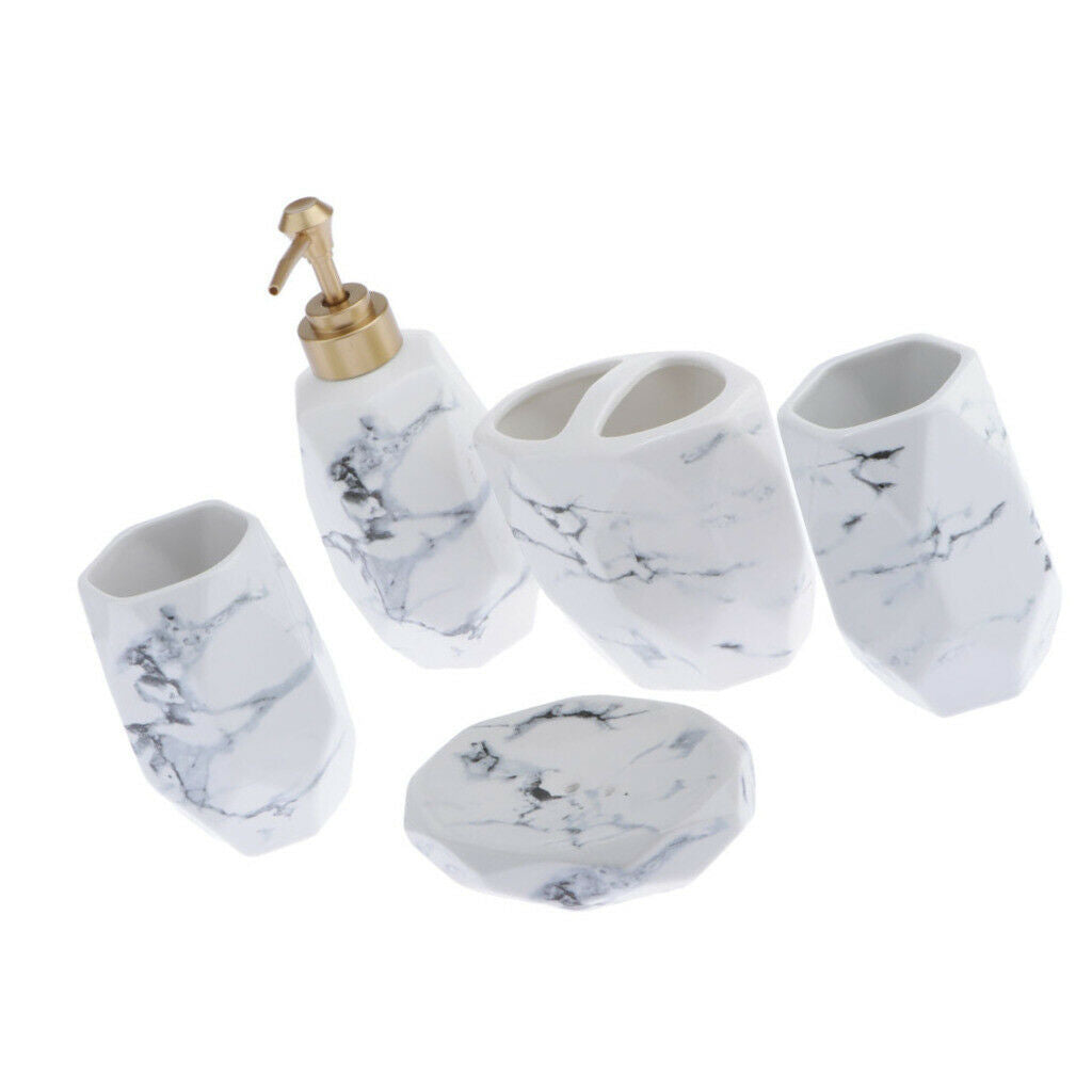 5 Pcs Soap Dish Lotion Dispenser Toothbrush Holder Tumblers Bath Accessories