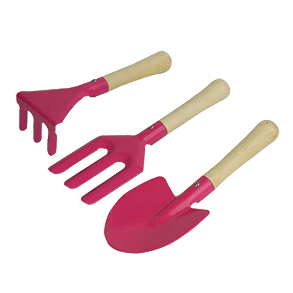 3pcs Mini Rake Shovel Fork Set for Kid's Easy to use Practical Safe Pink