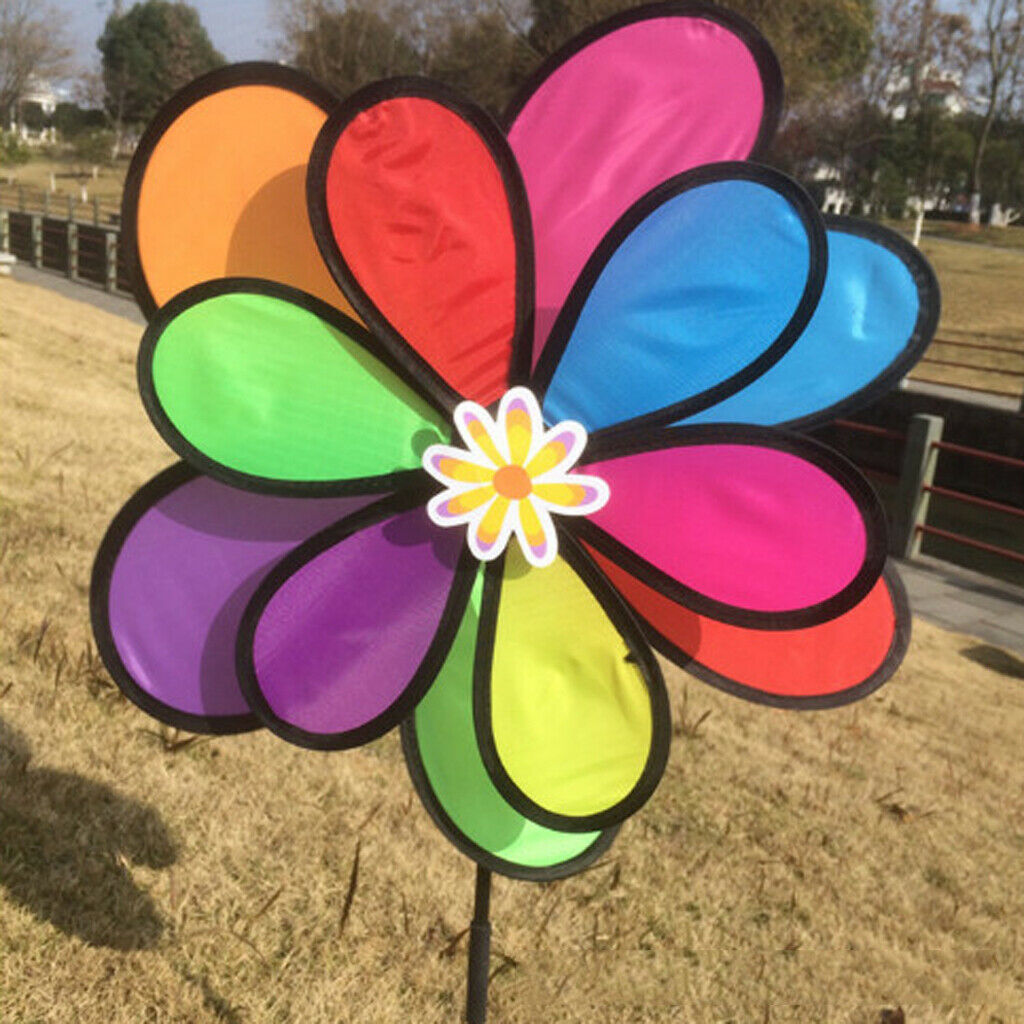 Large Double Pinwheel Flower Windmill Whirligig Home Yard Garden Decor Kids