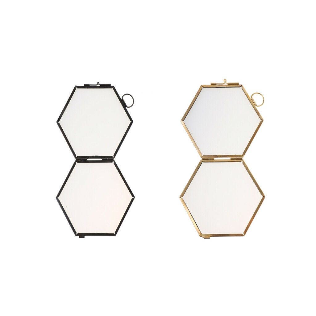 Pieces of 2 Modern Hanging Hexagon Glass Metal Photo Frame Home Decor