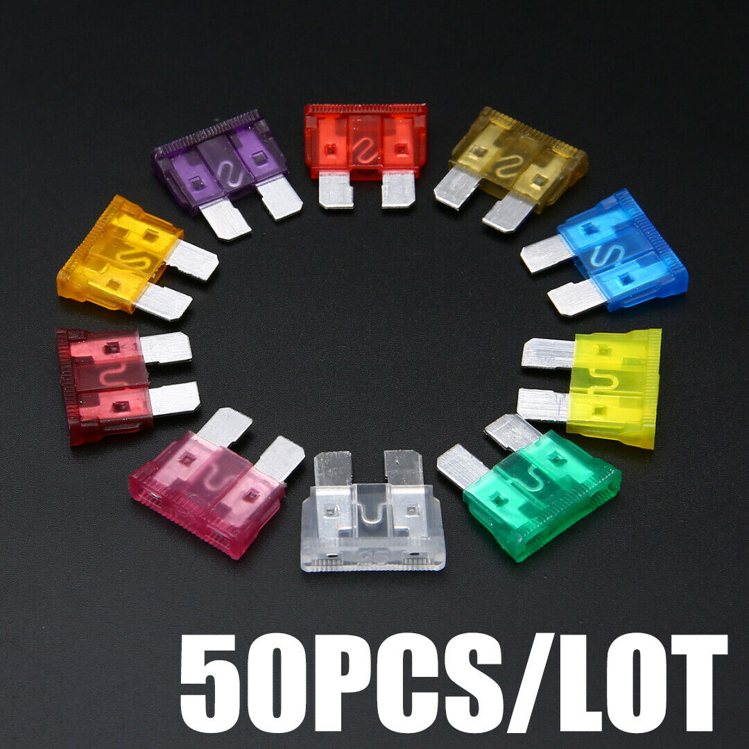 50x Medium Auto Car Blade Fuse Assortment 3A 5A 7.5A 10A 15A 20A 25A 30A 35A 40A